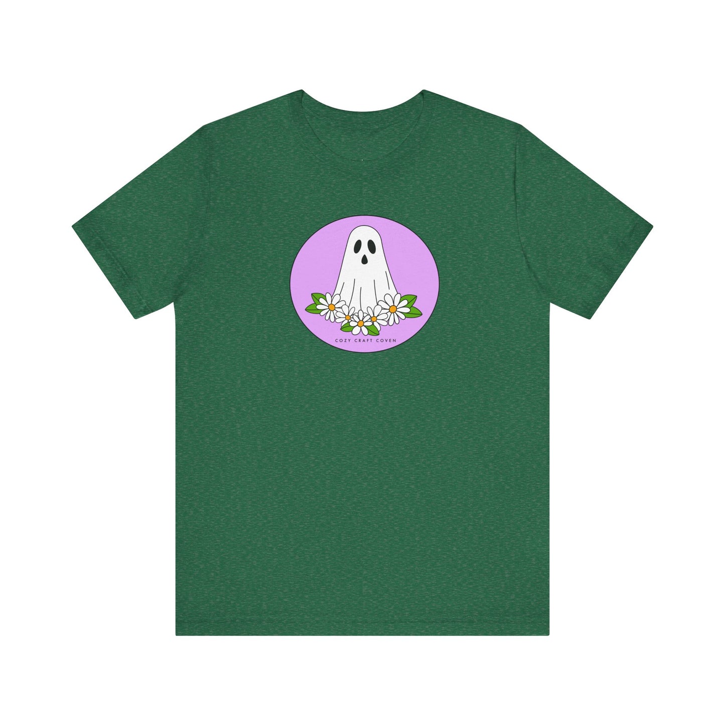 Cozy Ghost Floral Tee - Unisex Short Sleeve T-Shirt for Spooky Season