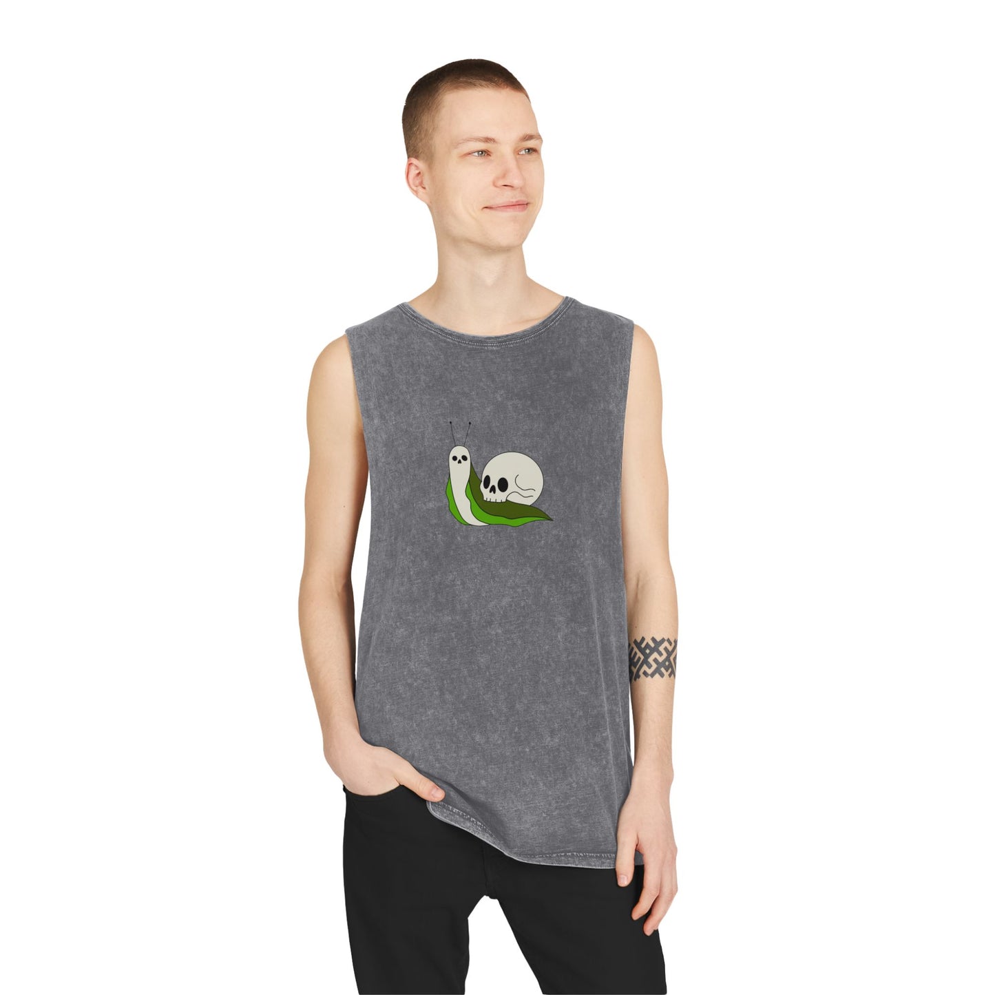 Unisex Stonewash Tank Top with Death Snail Design | Cozy Craft Coven