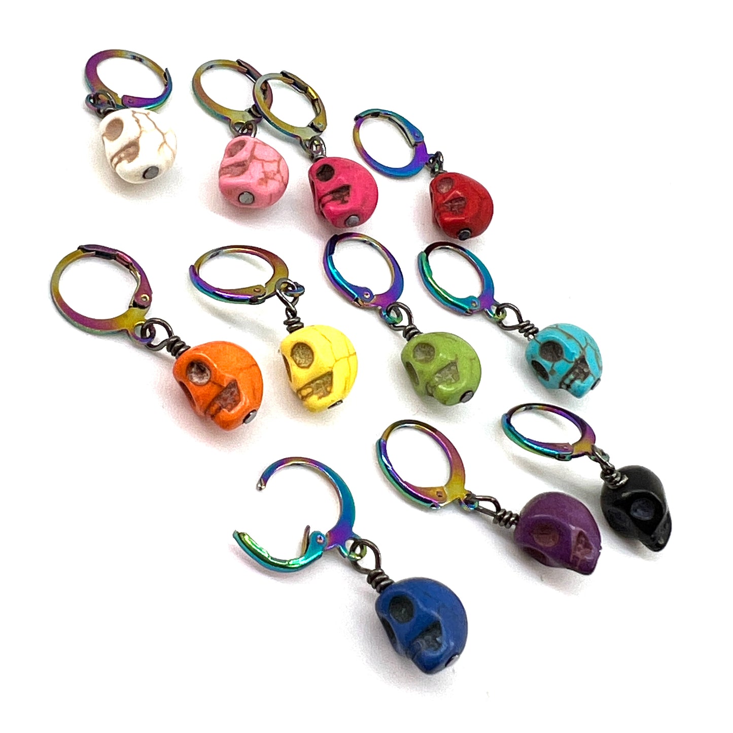 Crochet Stitch Markers - Rainbow Skulls