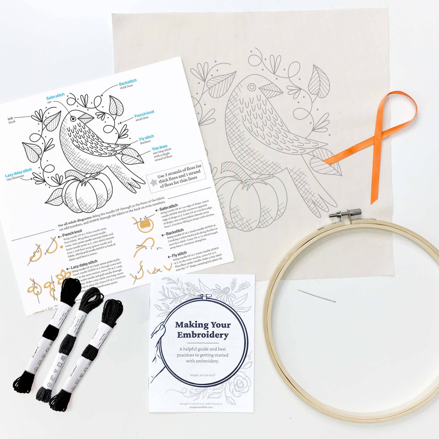 Raven 8" embroidery kit