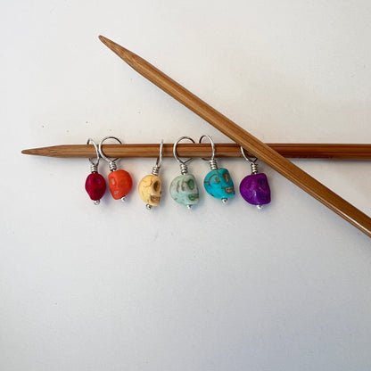 Small Stitch Markers - Rainbow Skulls
