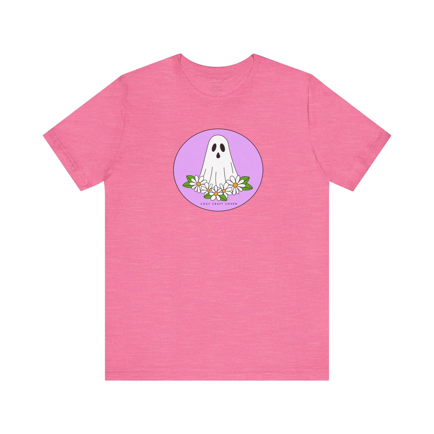 Cozy Ghost Floral Tee - Unisex Short Sleeve T-Shirt for Spooky Season