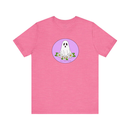 Cozy Ghost Floral Tee - Unisex Short Sleeve T-Shirt for Spooky Season