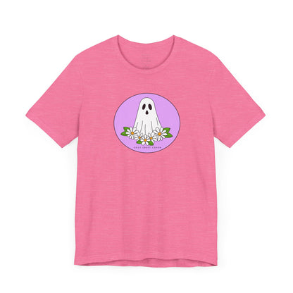Cozy Ghost Floral Tee - Unisex Short Sleeve T-Shirt for Spooky Season