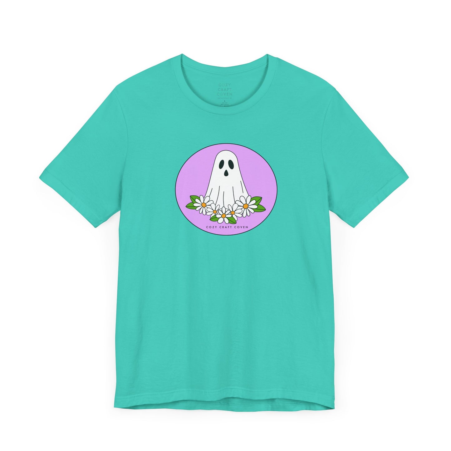 Cozy Ghost Floral Tee - Unisex Short Sleeve T-Shirt for Spooky Season