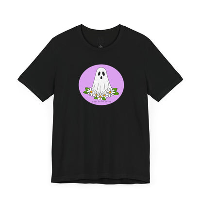 Cozy Ghost Floral Tee - Unisex Short Sleeve T-Shirt for Spooky Season