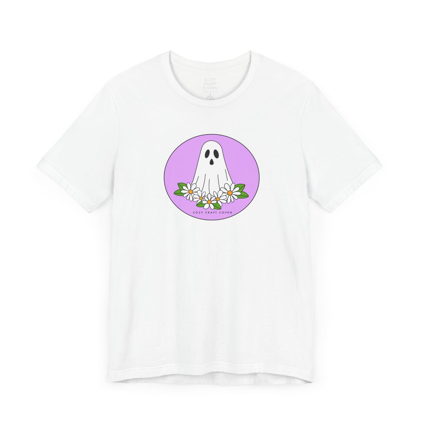 Cozy Ghost Floral Tee - Unisex Short Sleeve T-Shirt for Spooky Season