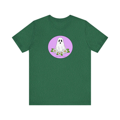 Cozy Ghost Floral Tee - Unisex Short Sleeve T-Shirt for Spooky Season