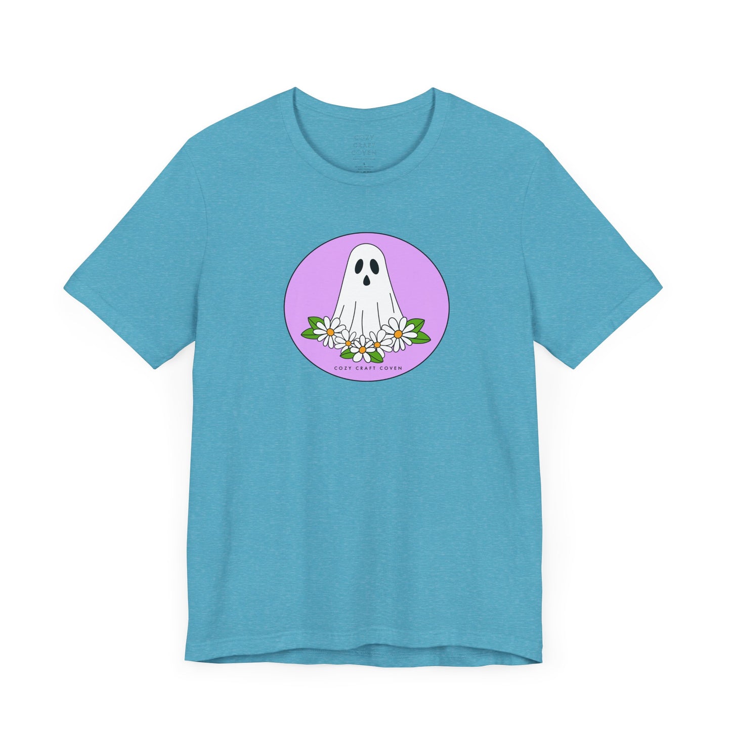 Cozy Ghost Floral Tee - Unisex Short Sleeve T-Shirt for Spooky Season