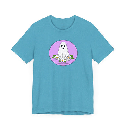 Cozy Ghost Floral Tee - Unisex Short Sleeve T-Shirt for Spooky Season