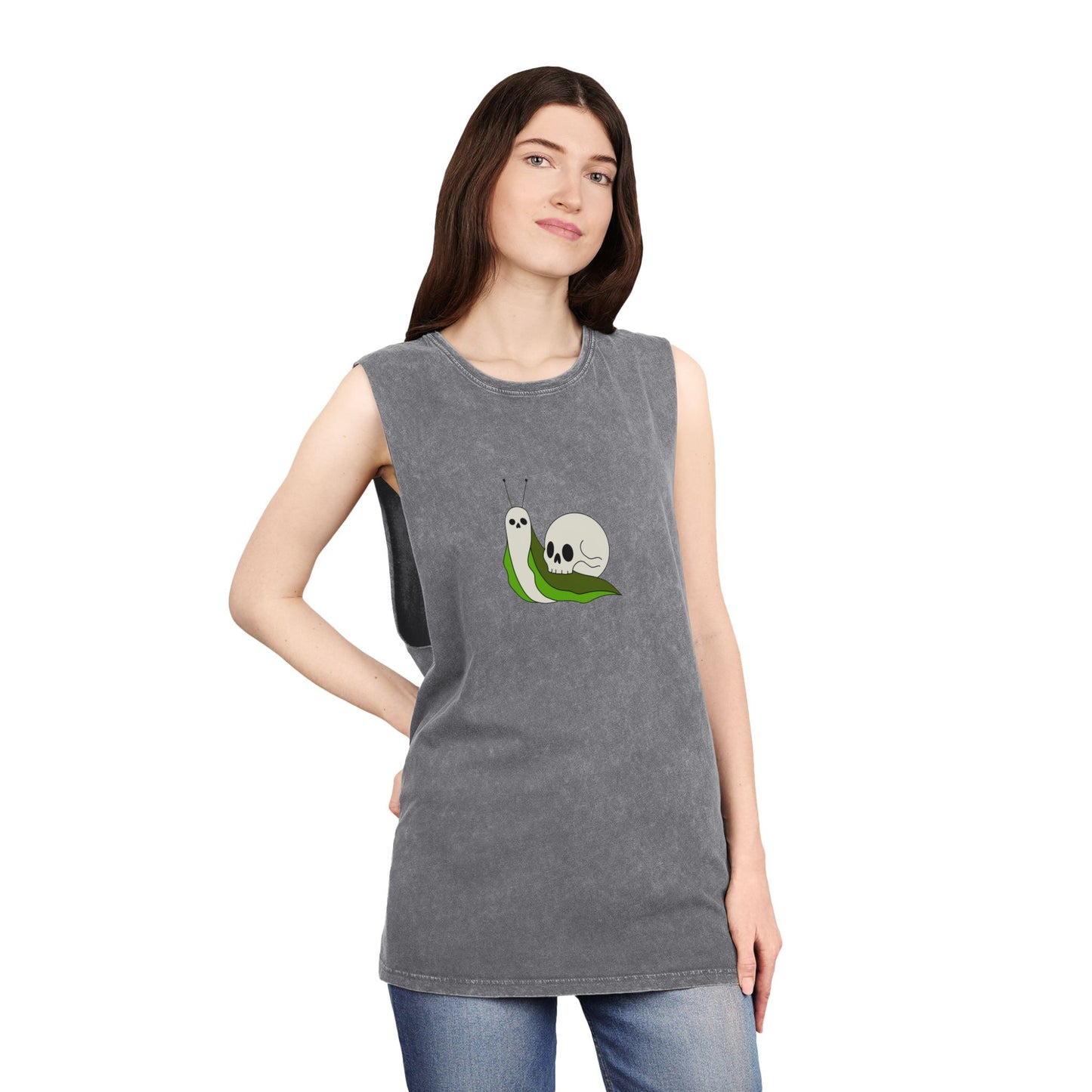 Unisex Stonewash Tank Top with Death Snail Design | Cozy Craft Coven