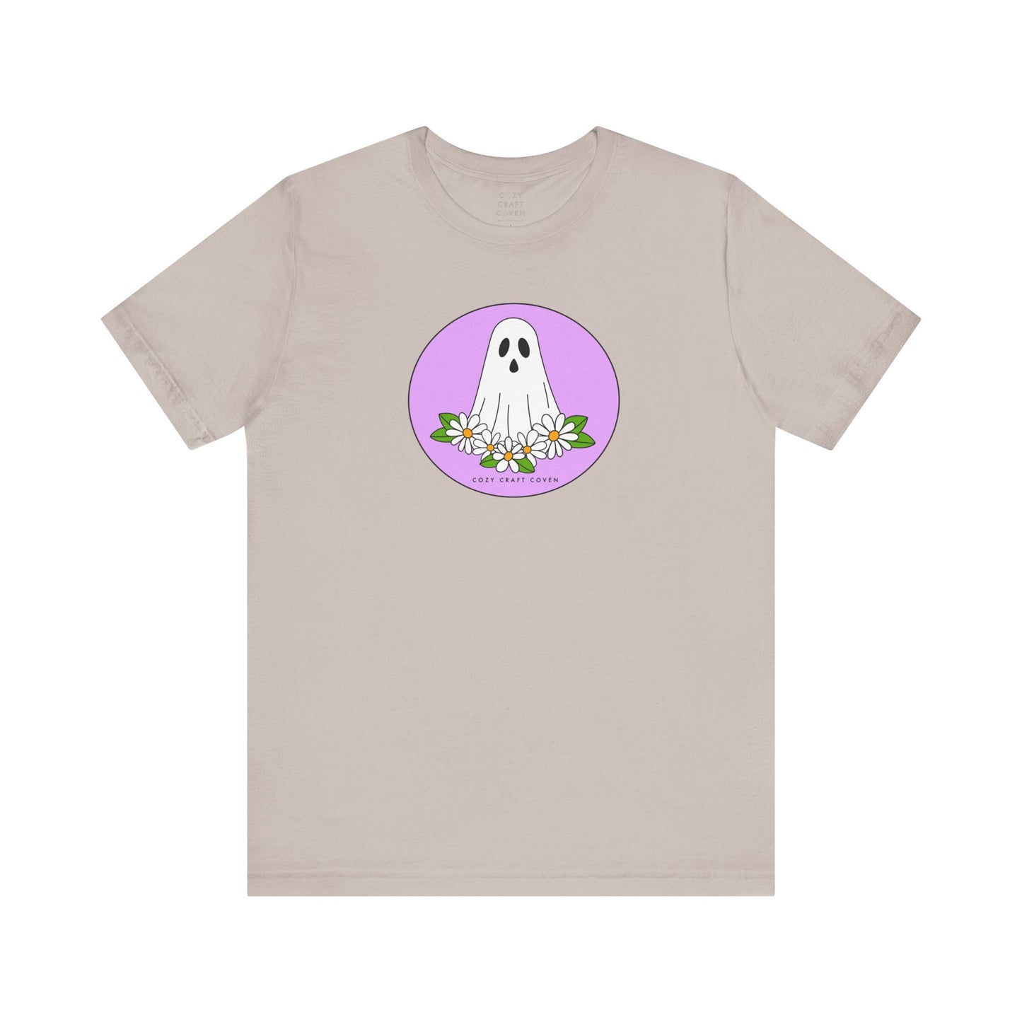 Cozy Ghost Floral Tee - Unisex Short Sleeve T-Shirt for Spooky Season