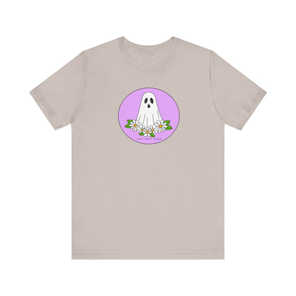 Cozy Ghost Floral Tee - Unisex Short Sleeve T-Shirt for Spooky Season