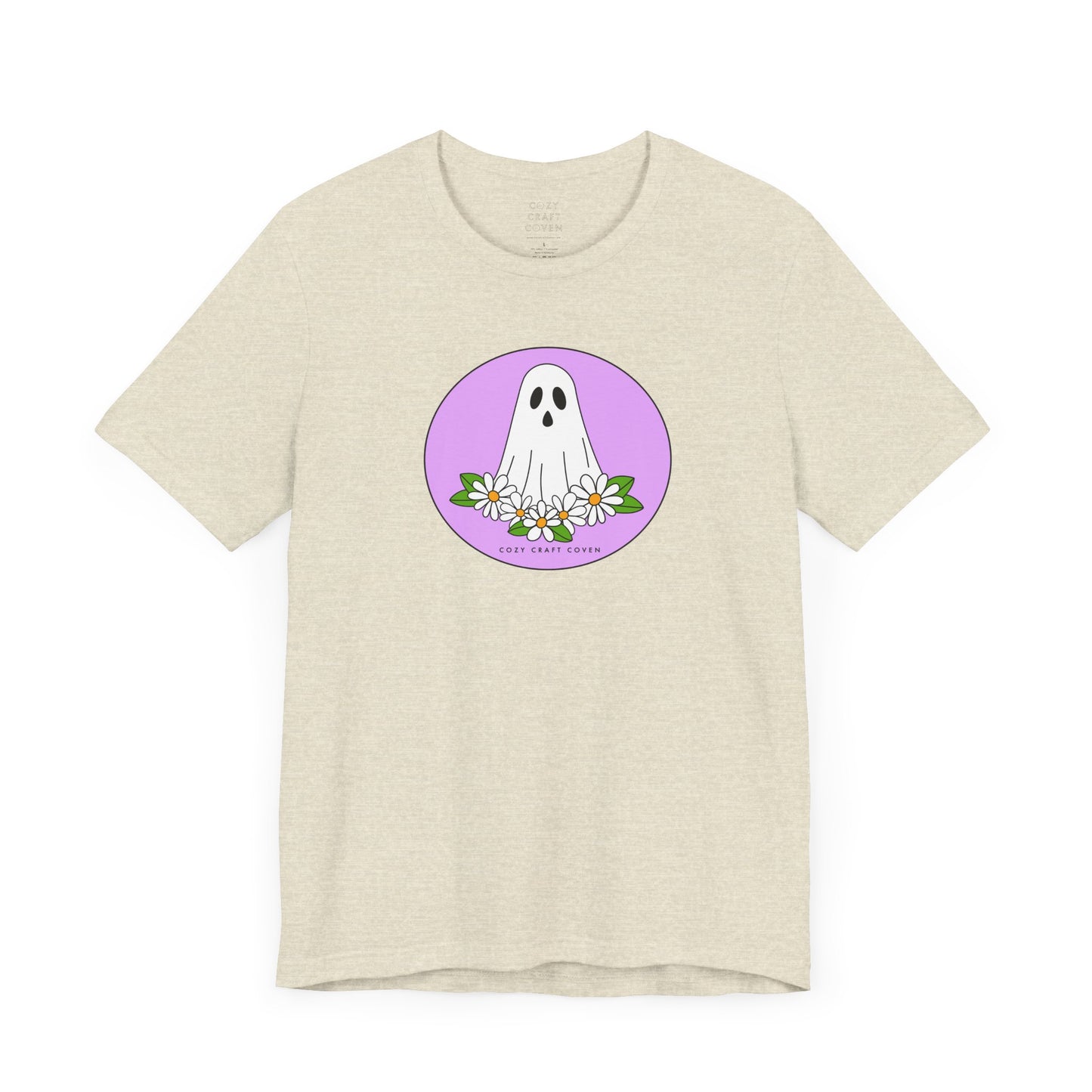 Cozy Ghost Floral Tee - Unisex Short Sleeve T-Shirt for Spooky Season