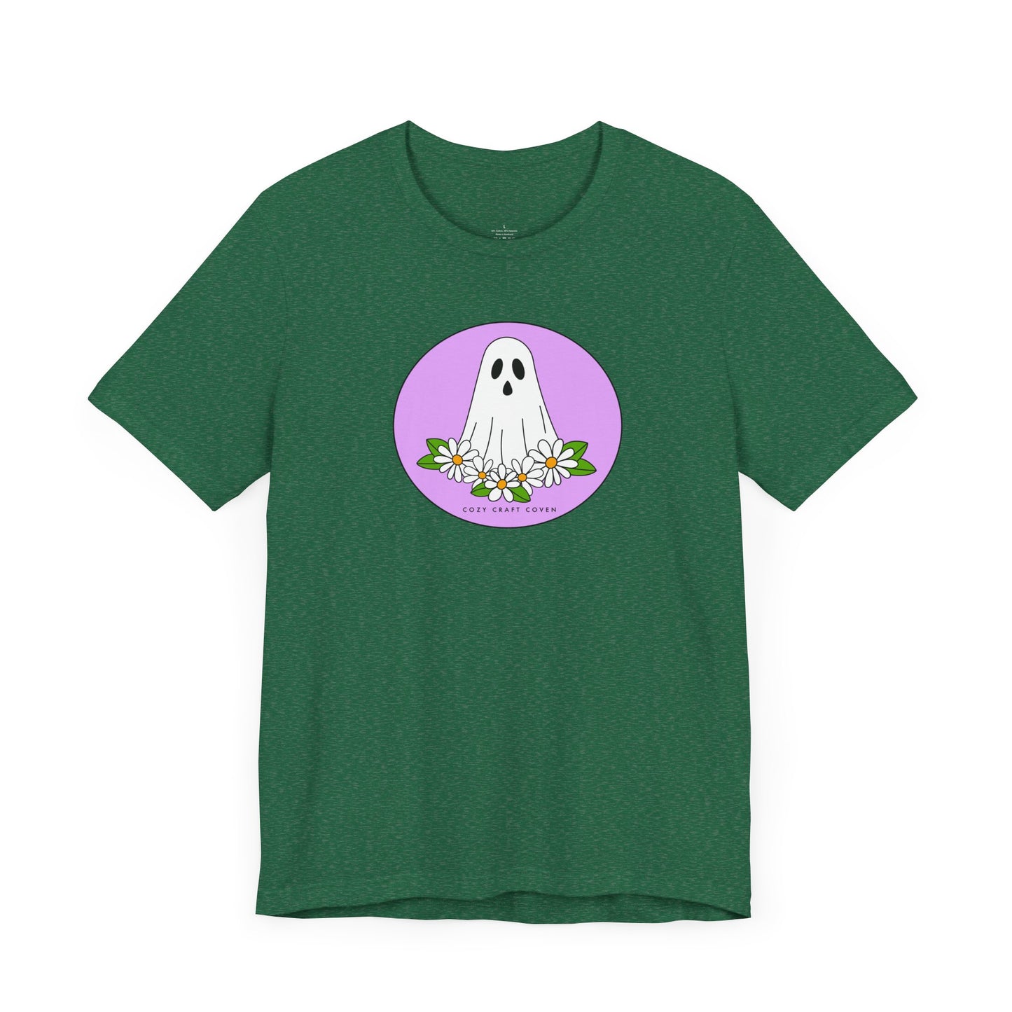 Cozy Ghost Floral Tee - Unisex Short Sleeve T-Shirt for Spooky Season