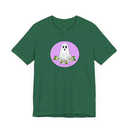 Cozy Ghost Floral Tee - Unisex Short Sleeve T-Shirt for Spooky Season