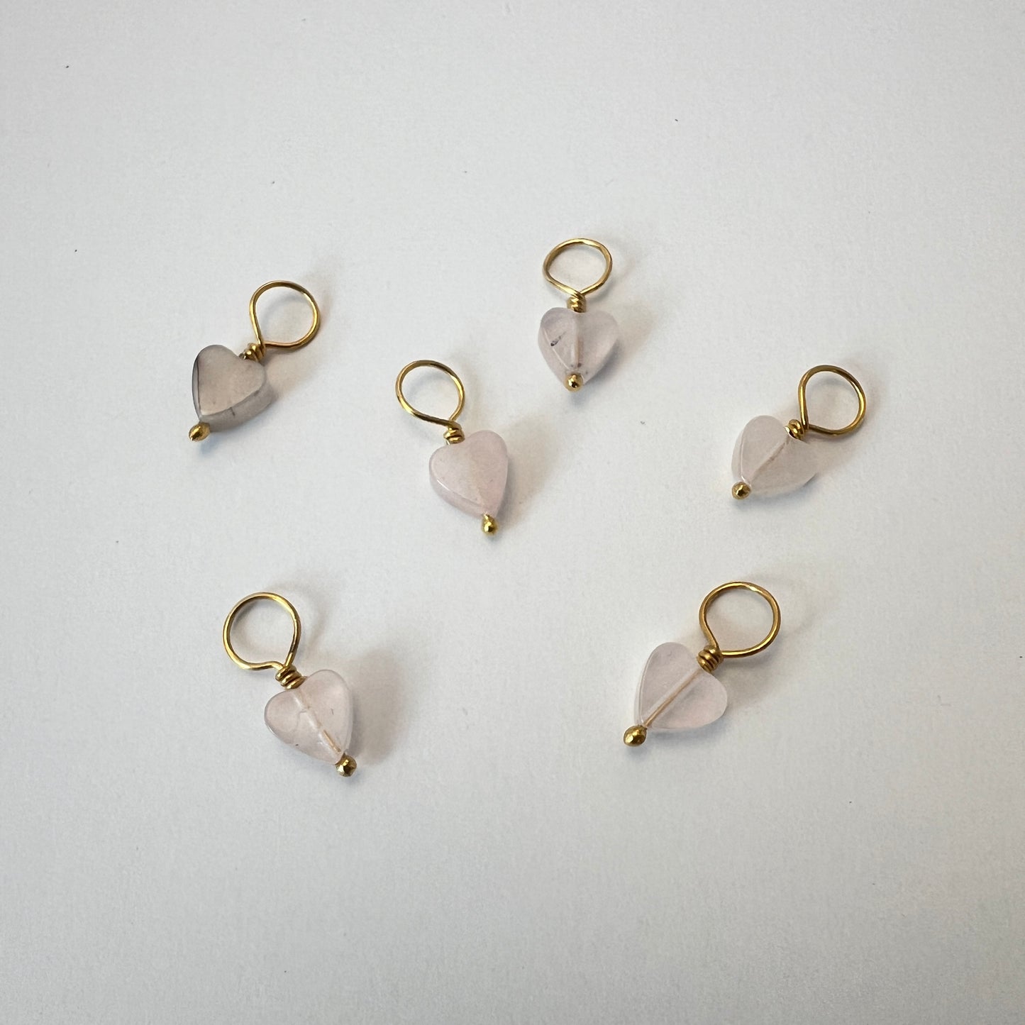 Small Stitch Markers - Rose Quartz Hearts