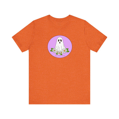 Cozy Ghost Floral Tee - Unisex Short Sleeve T-Shirt for Spooky Season