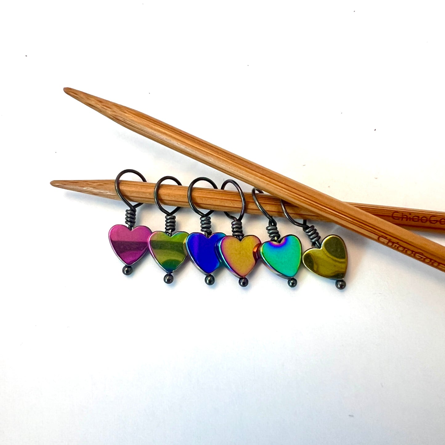 Small Stitch Markers - Hematite Hearts