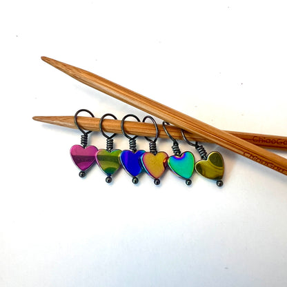 Small Stitch Markers - Hematite Hearts