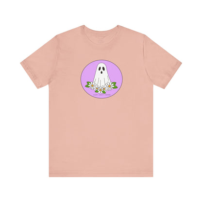 Cozy Ghost Floral Tee - Unisex Short Sleeve T-Shirt for Spooky Season