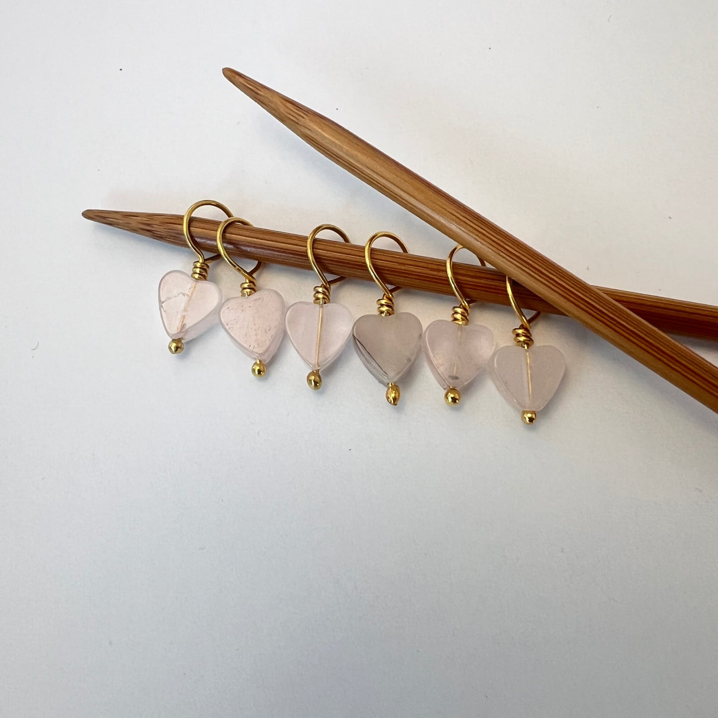 Small Stitch Markers - Rose Quartz Hearts