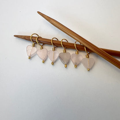 Small Stitch Markers - Rose Quartz Hearts
