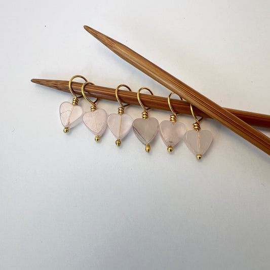 Small Stitch Markers - Rose Quartz Hearts