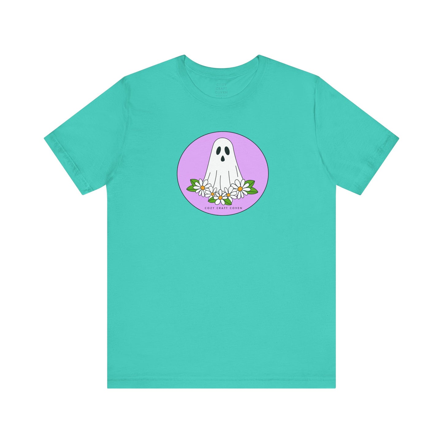 Cozy Ghost Floral Tee - Unisex Short Sleeve T-Shirt for Spooky Season