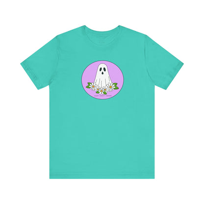 Cozy Ghost Floral Tee - Unisex Short Sleeve T-Shirt for Spooky Season