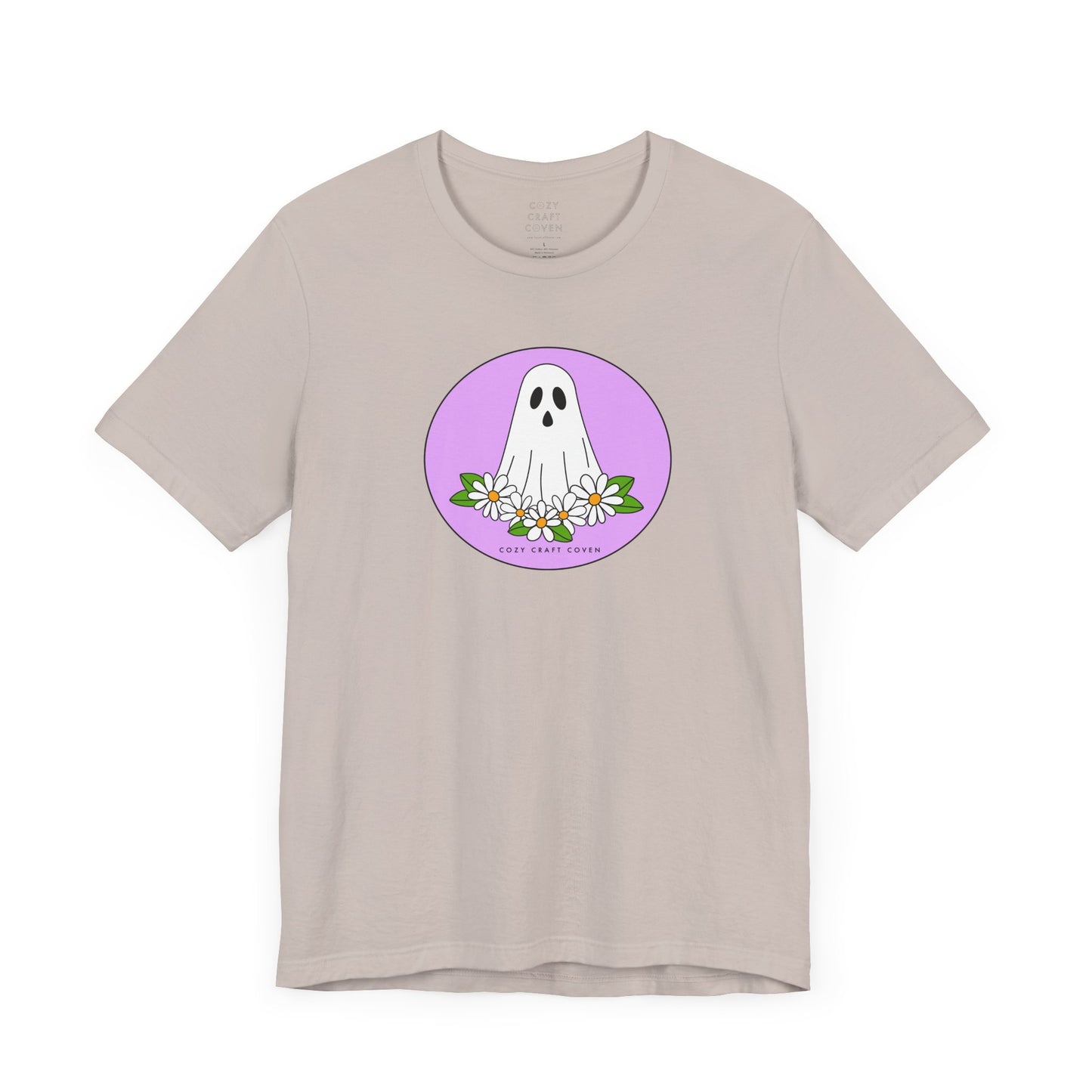 Cozy Ghost Floral Tee - Unisex Short Sleeve T-Shirt for Spooky Season