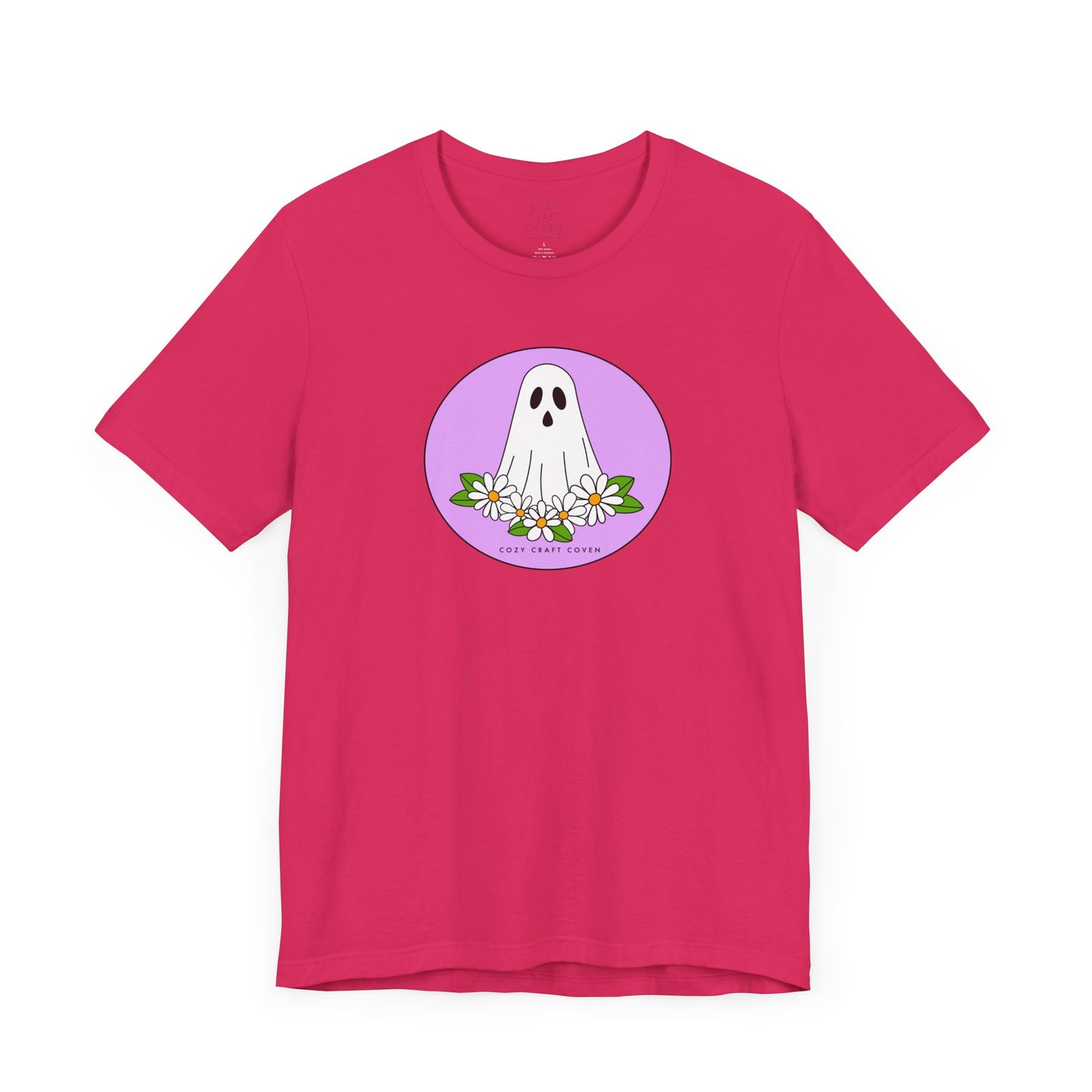 Cozy Ghost Floral Tee - Unisex Short Sleeve T-Shirt for Spooky Season