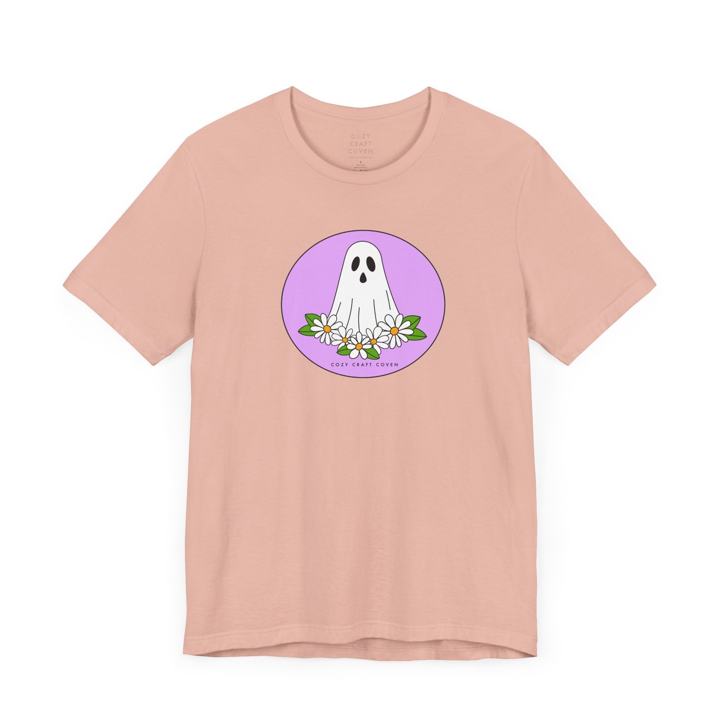 Cozy Ghost Floral Tee - Unisex Short Sleeve T-Shirt for Spooky Season