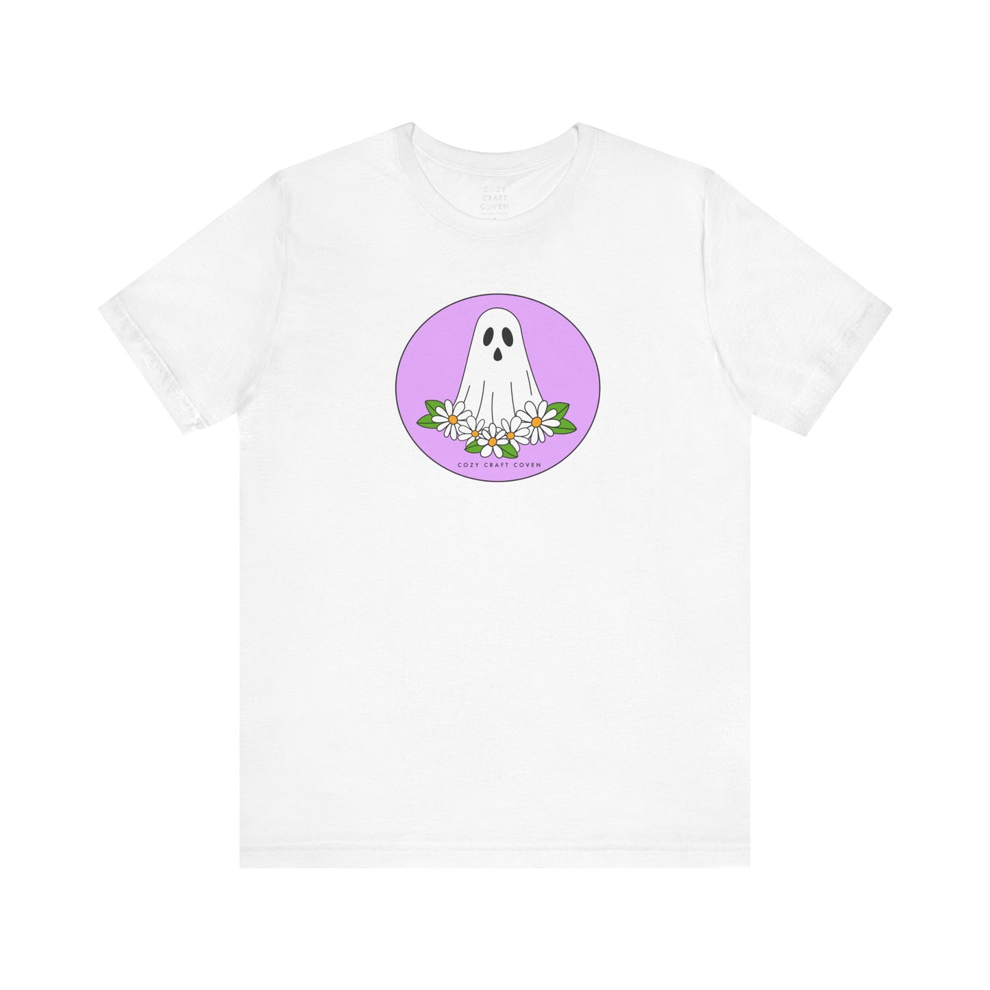 Cozy Ghost Floral Tee - Unisex Short Sleeve T-Shirt for Spooky Season