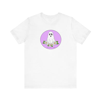 Cozy Ghost Floral Tee - Unisex Short Sleeve T-Shirt for Spooky Season
