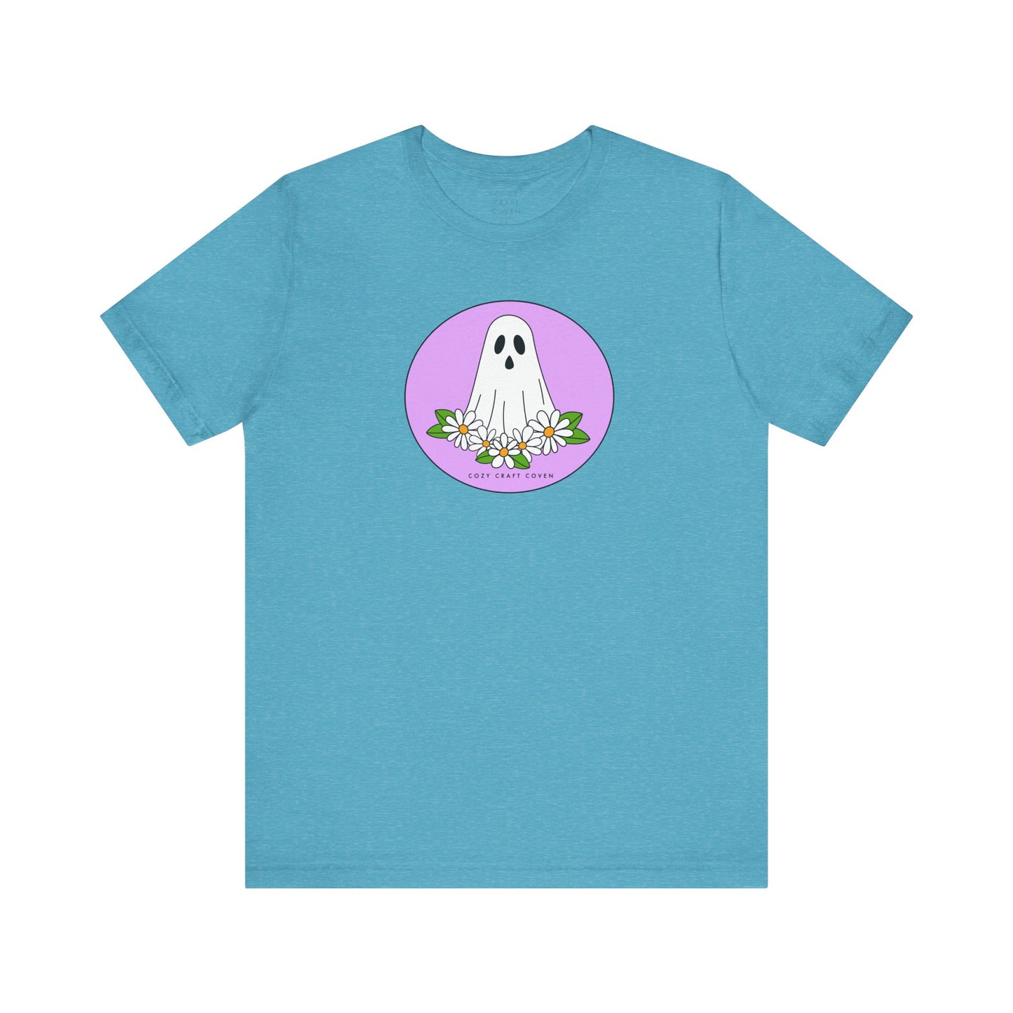 Cozy Ghost Floral Tee - Unisex Short Sleeve T-Shirt for Spooky Season