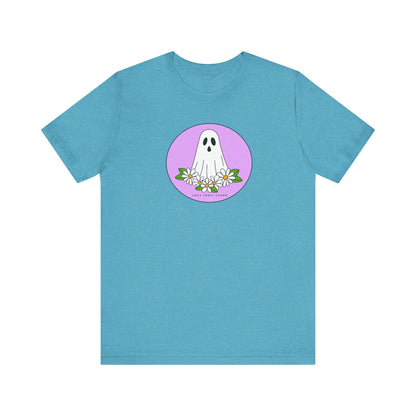 Cozy Ghost Floral Tee - Unisex Short Sleeve T-Shirt for Spooky Season