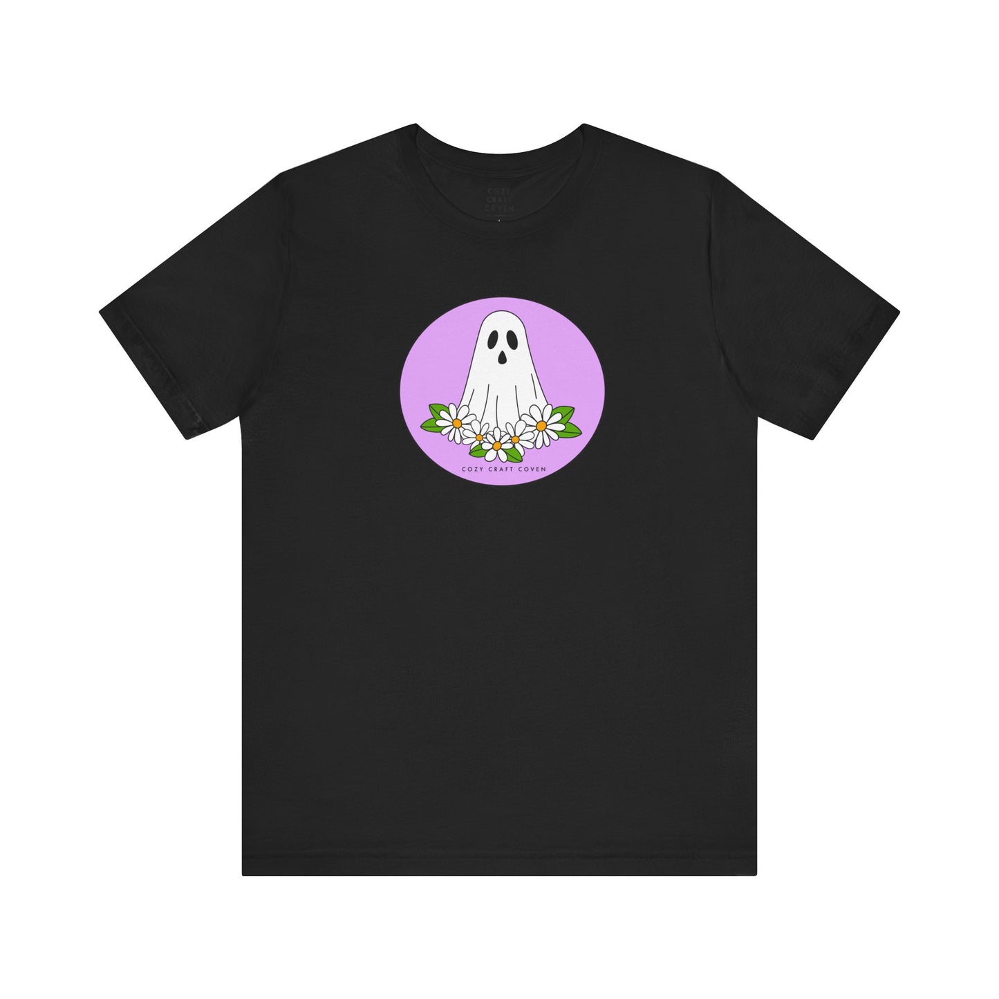 Cozy Ghost Floral Tee - Unisex Short Sleeve T-Shirt for Spooky Season
