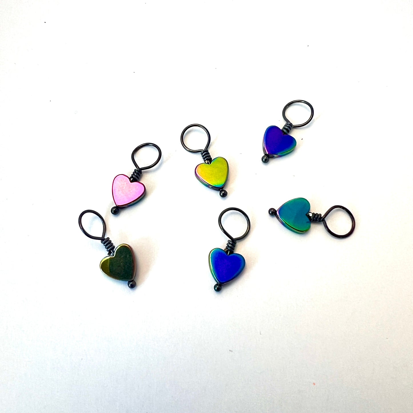 Small Stitch Markers - Hematite Hearts
