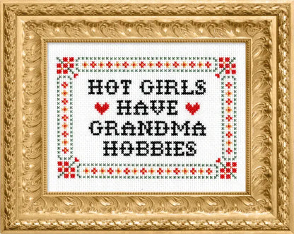 Hot Girls Have Grandma Hobbies Deluxe Cross Stitch Kit