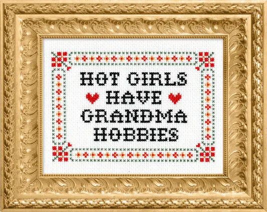 Hot Girls Have Grandma Hobbies Deluxe Cross Stitch Kit